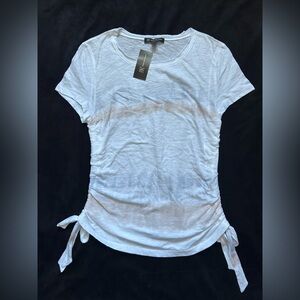 INC International Concepts White Short Sleeve Tee with Side Ties